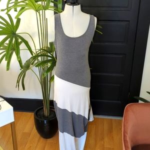 Grey + White Striped Maxi Dress